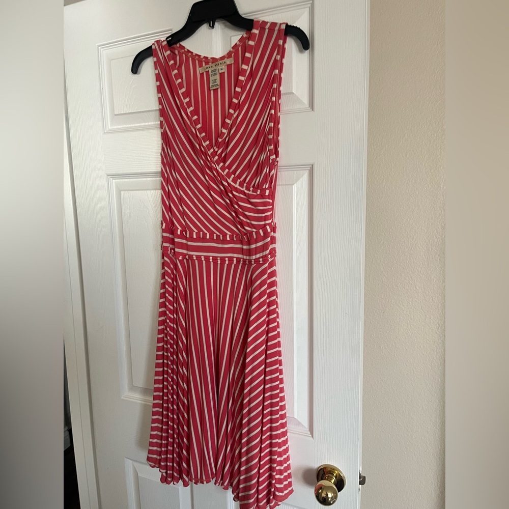 Max Studio Pink and White Striped Midi Dress